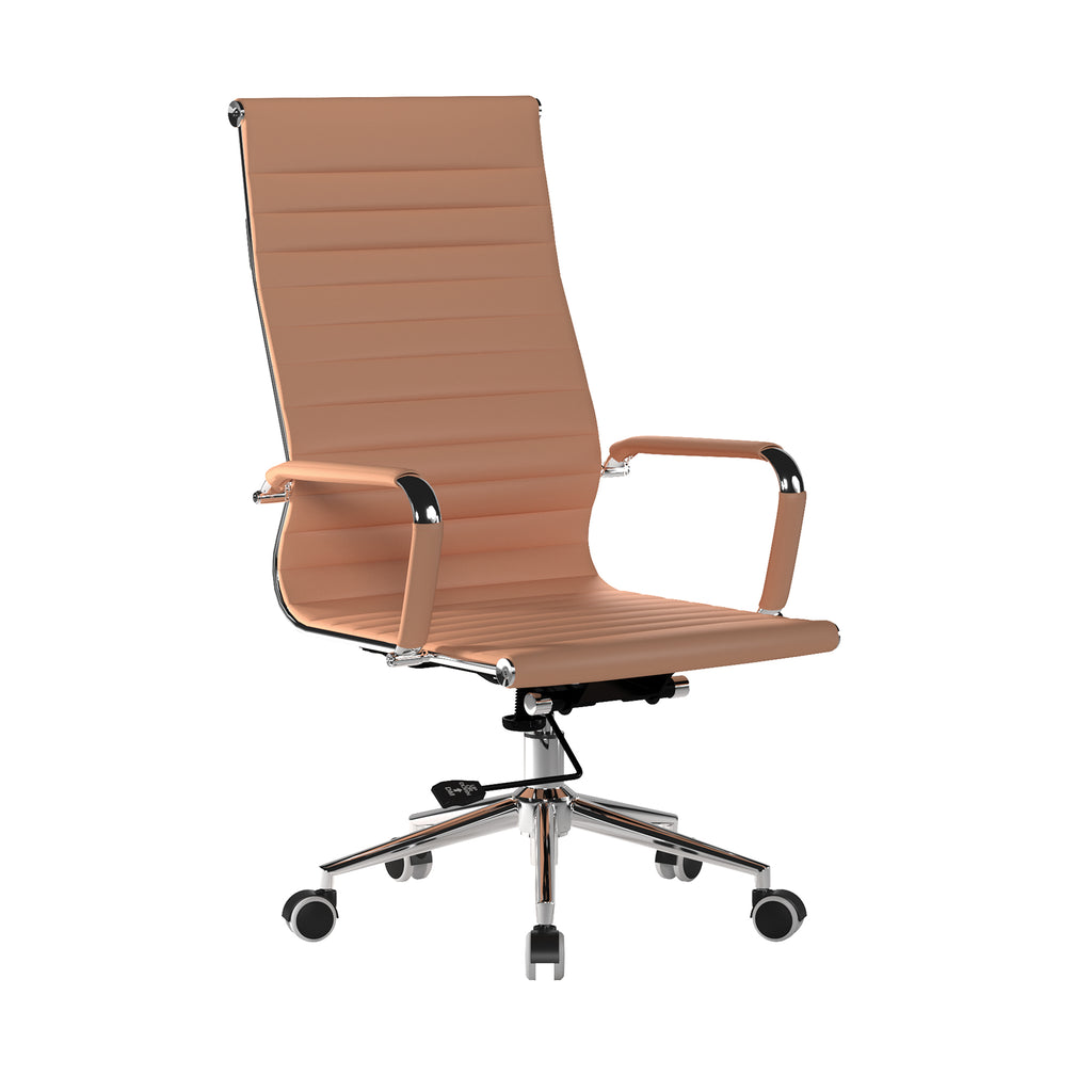 Brown office chair with a ribbed backrest on a white background