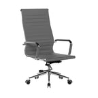 Grey office chair with a ribbed backrest on a white background