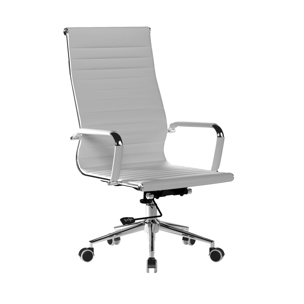 White office chair with a ribbed backrest on a white background