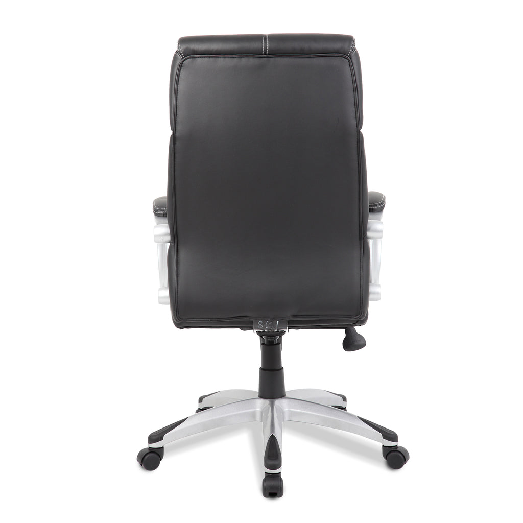 Black office chair with silver base on a white background