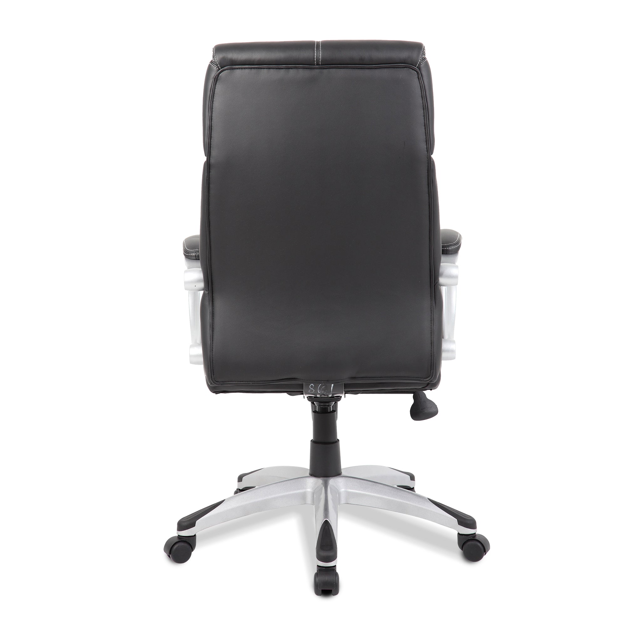 Black office chair with silver base on a white background