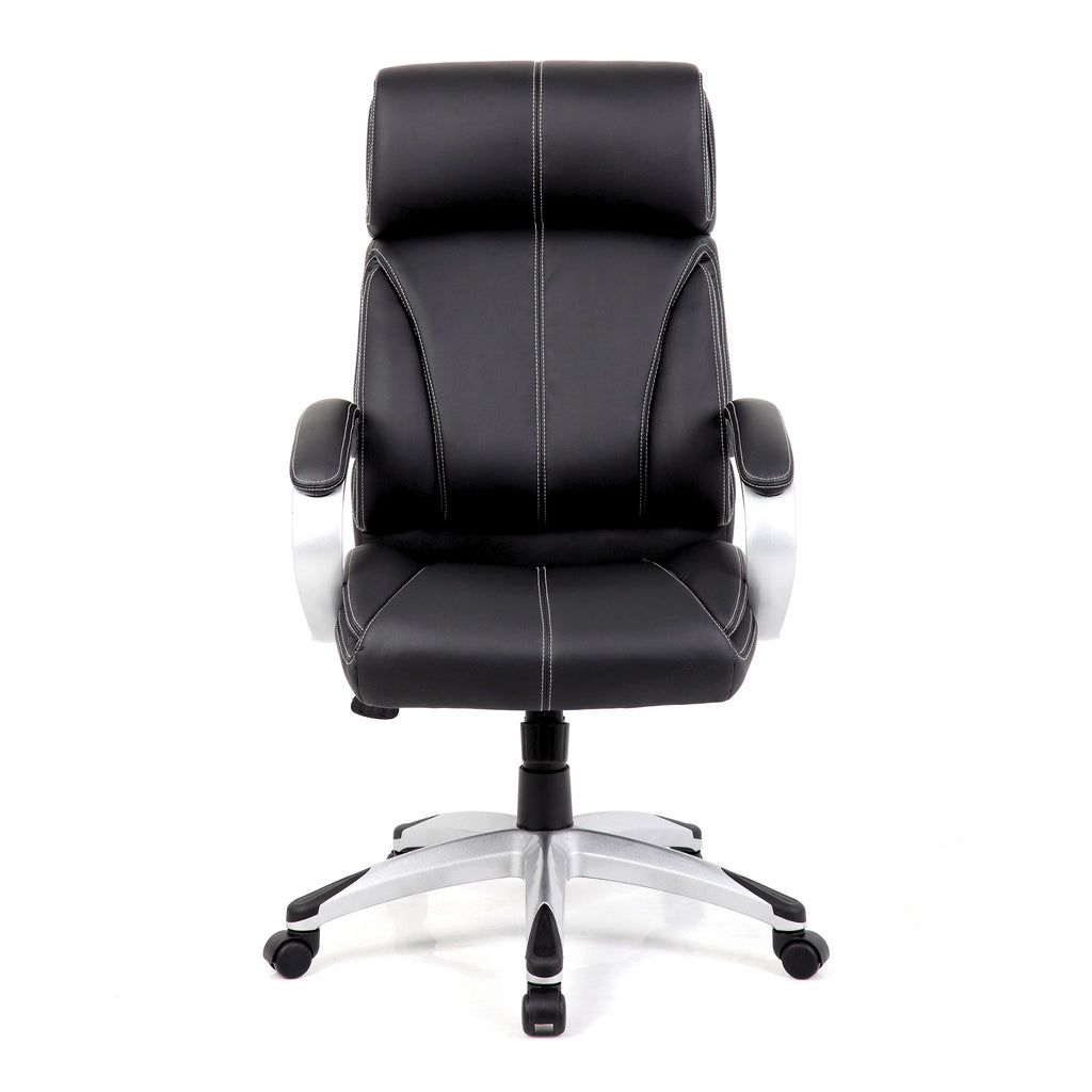 Black office chair with silver base on a white background