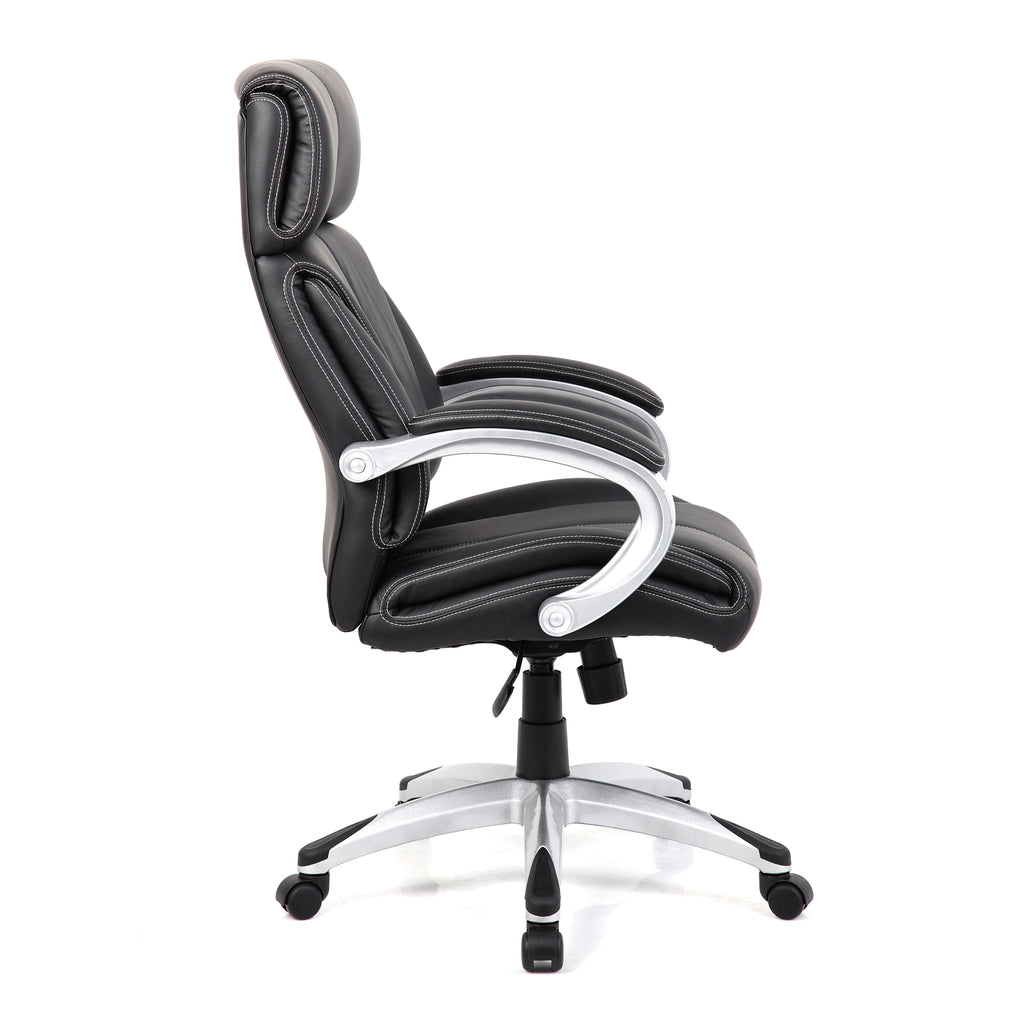 Black office chair with silver base on a white background