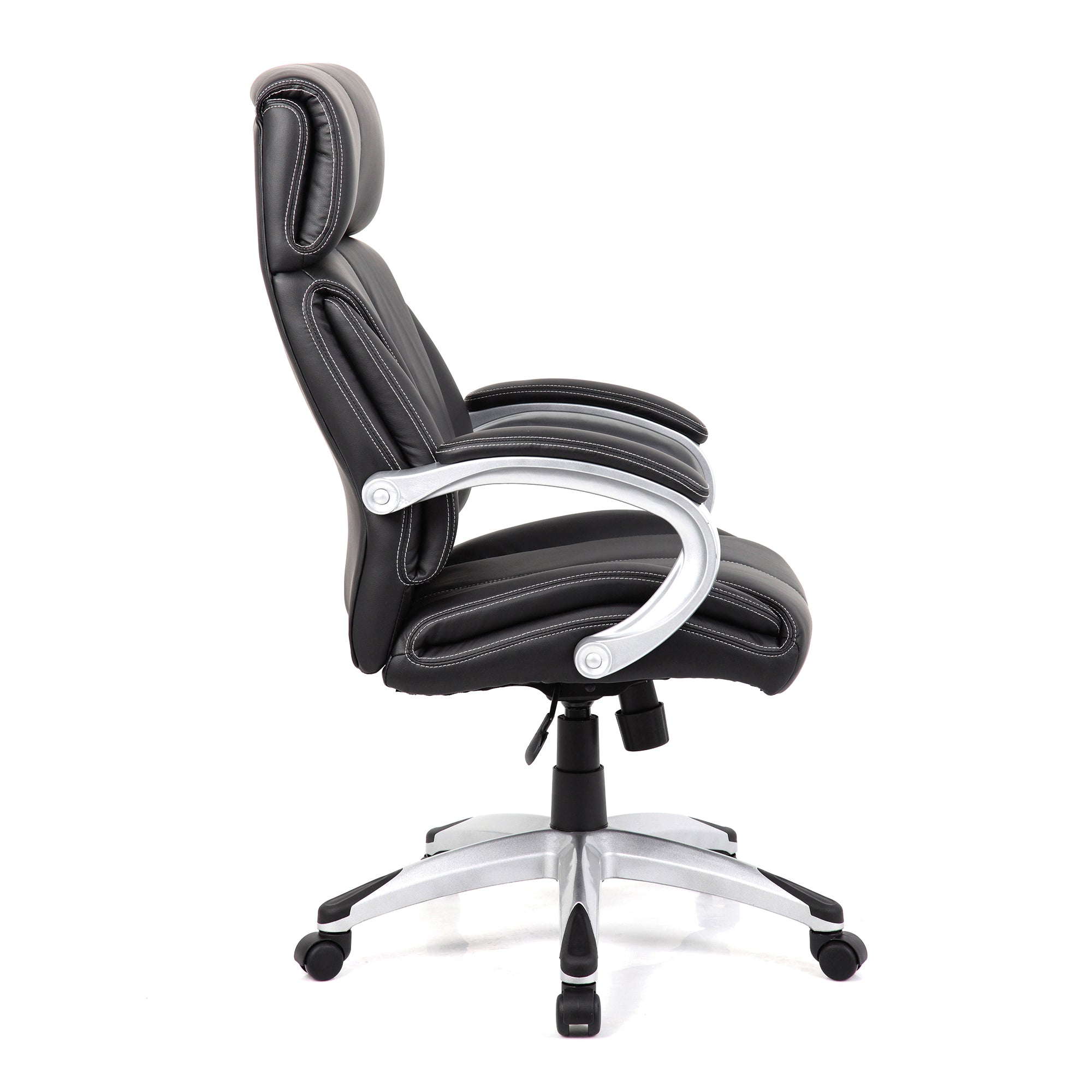 Black office chair with silver base on a white background