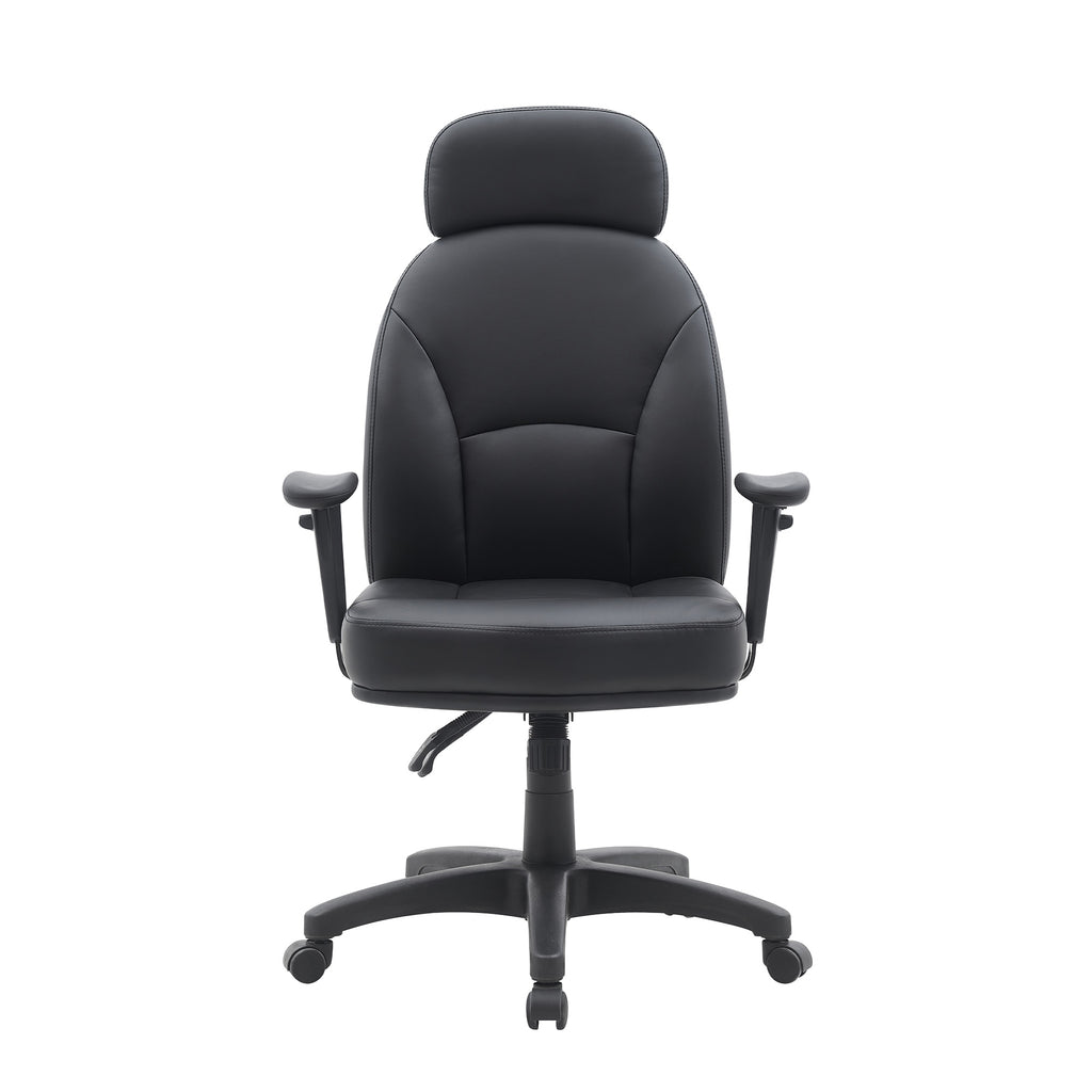 Black office chair with headrest on a white background