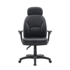 Black office chair with headrest on a white background