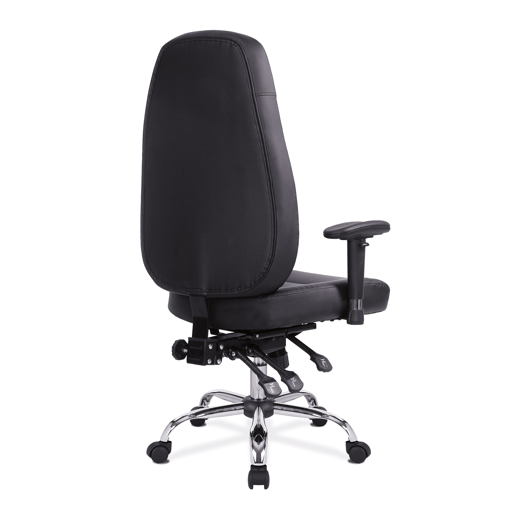 Black office chair with chrome base on a white background
