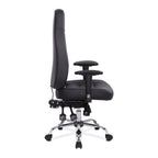 Black office chair with adjustable features on a white background