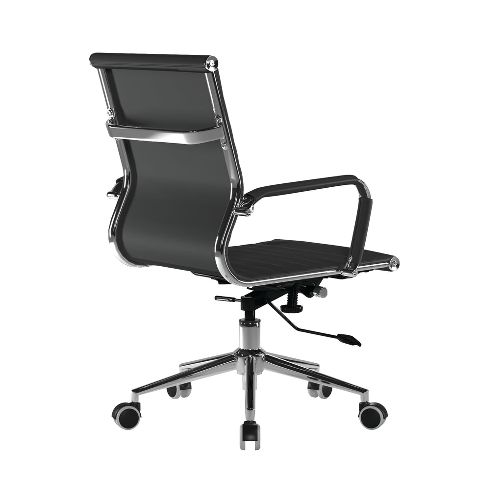 Black office chair with chrome accents on a white background