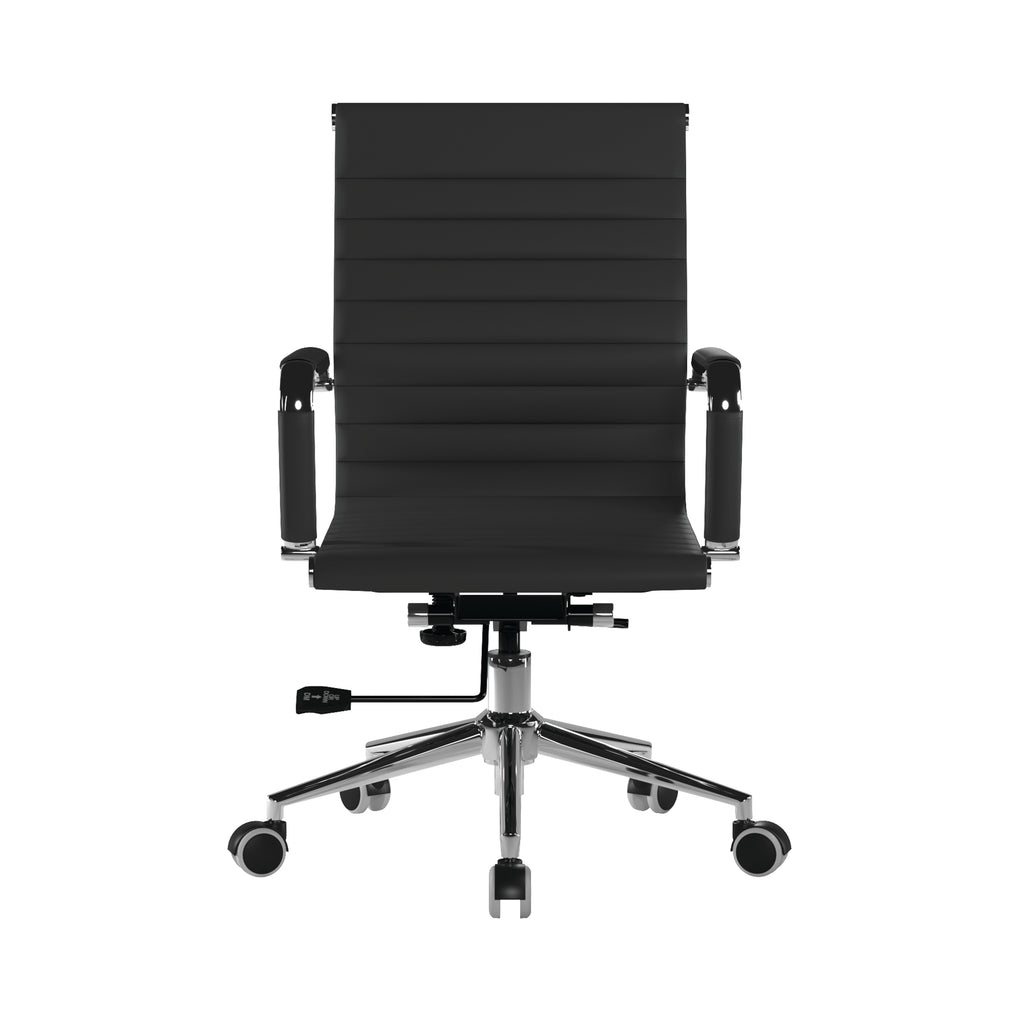Black office chair with ribbed backrest on a white background