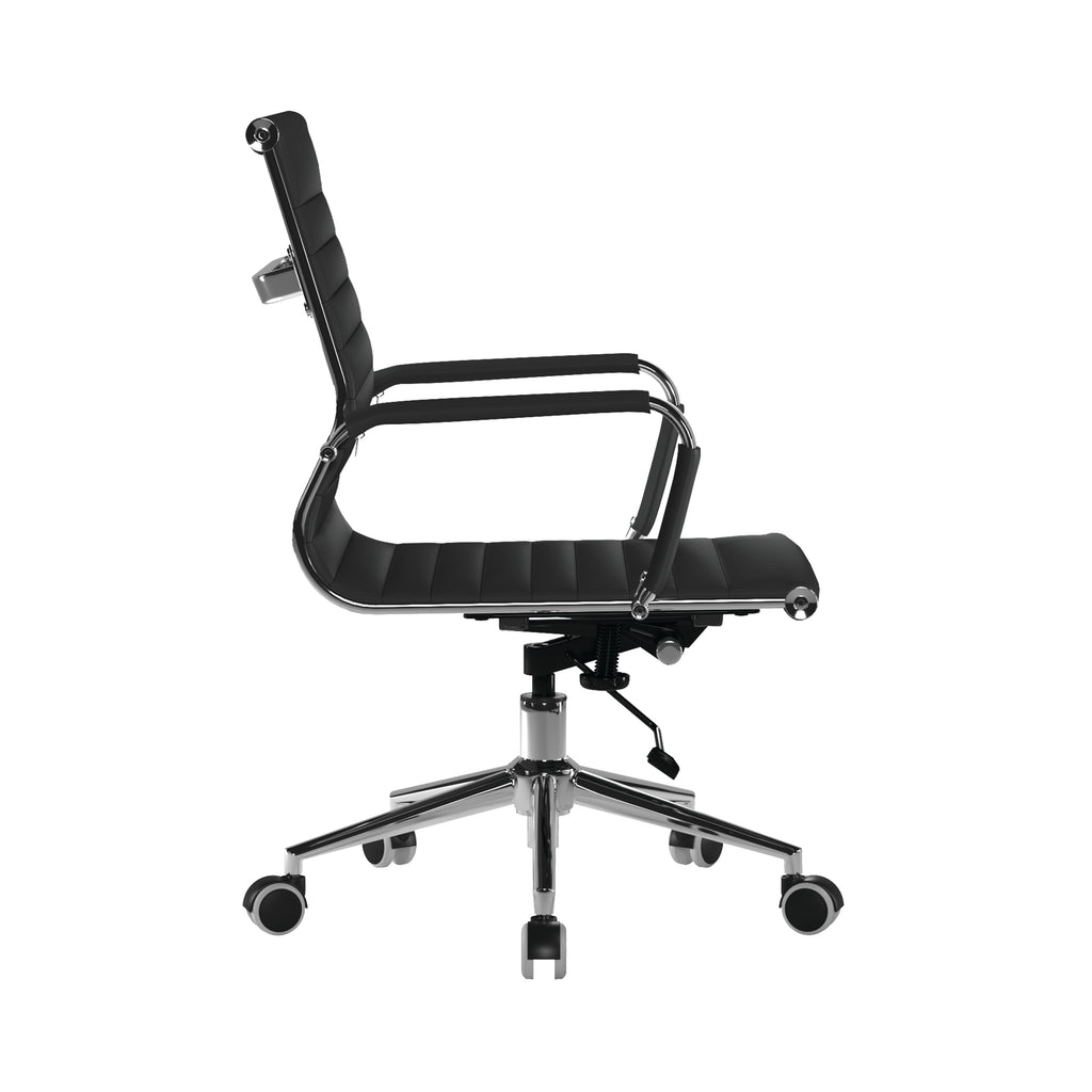 Black office chair with chrome accents on a white background