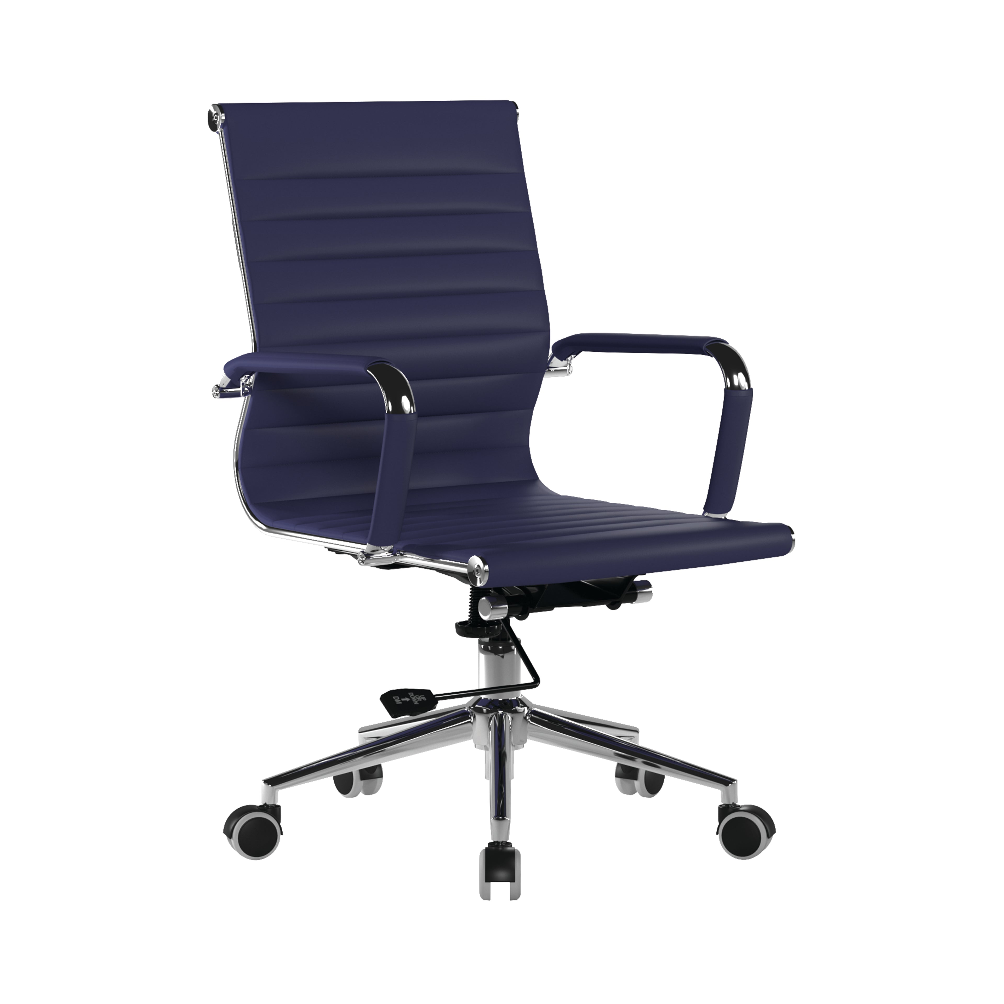 Blue office chair with a ribbed backrest on a white background