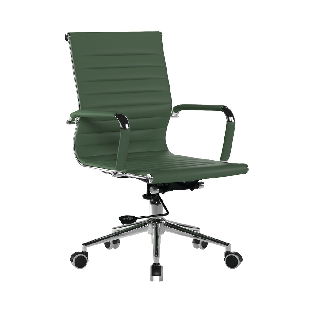 Green office chair with a ribbed backrest on a white background