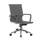 Grey office chair with a ribbed backrest on a white background