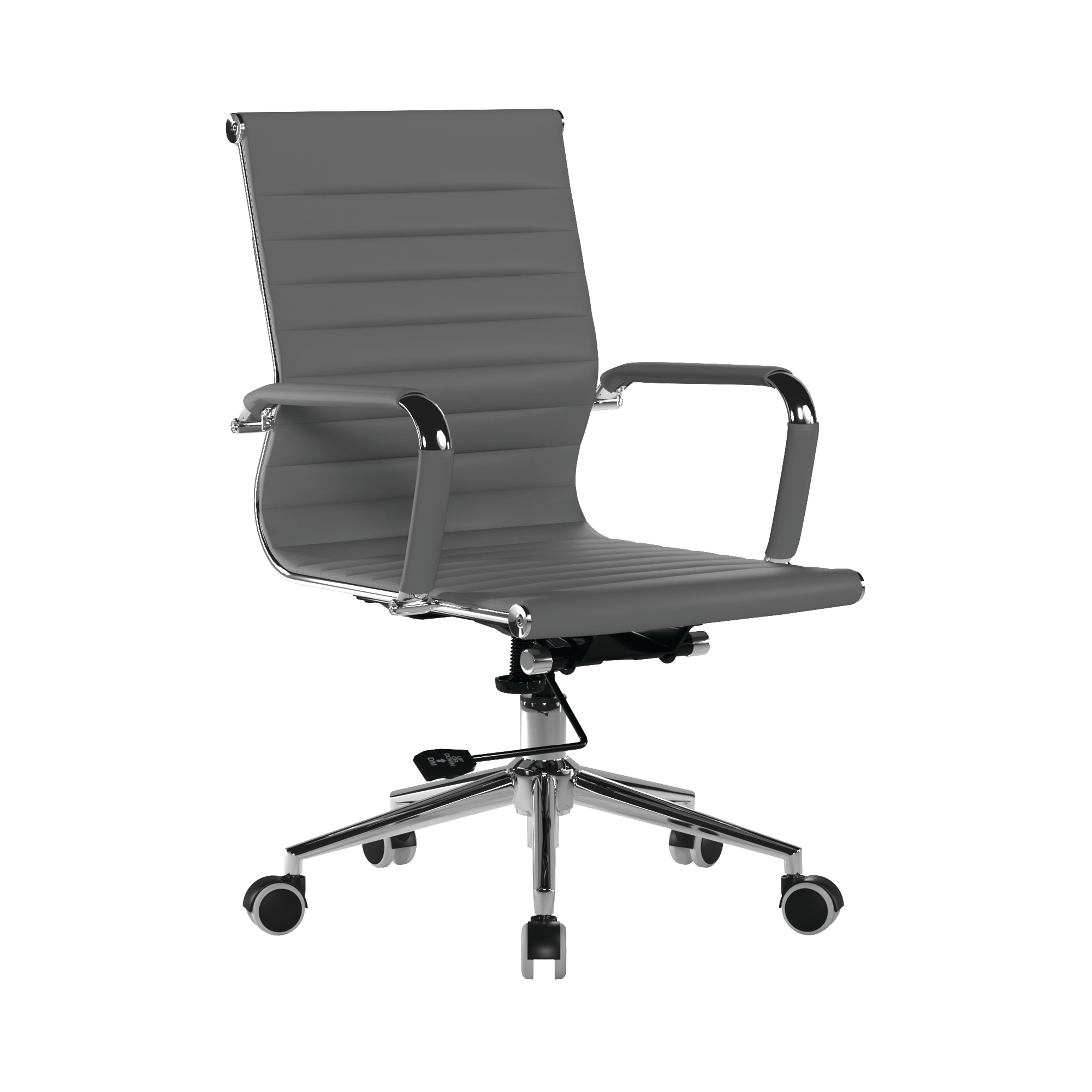 Grey office chair with a ribbed backrest on a white background