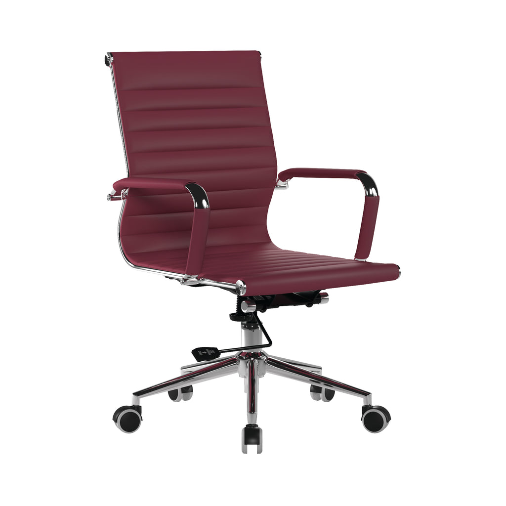 Red office chair with a ribbed backrest on a white background