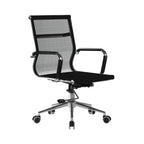 Black office chair with mesh backrest on a white background