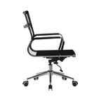 Black office chair with mesh backrest on a white background