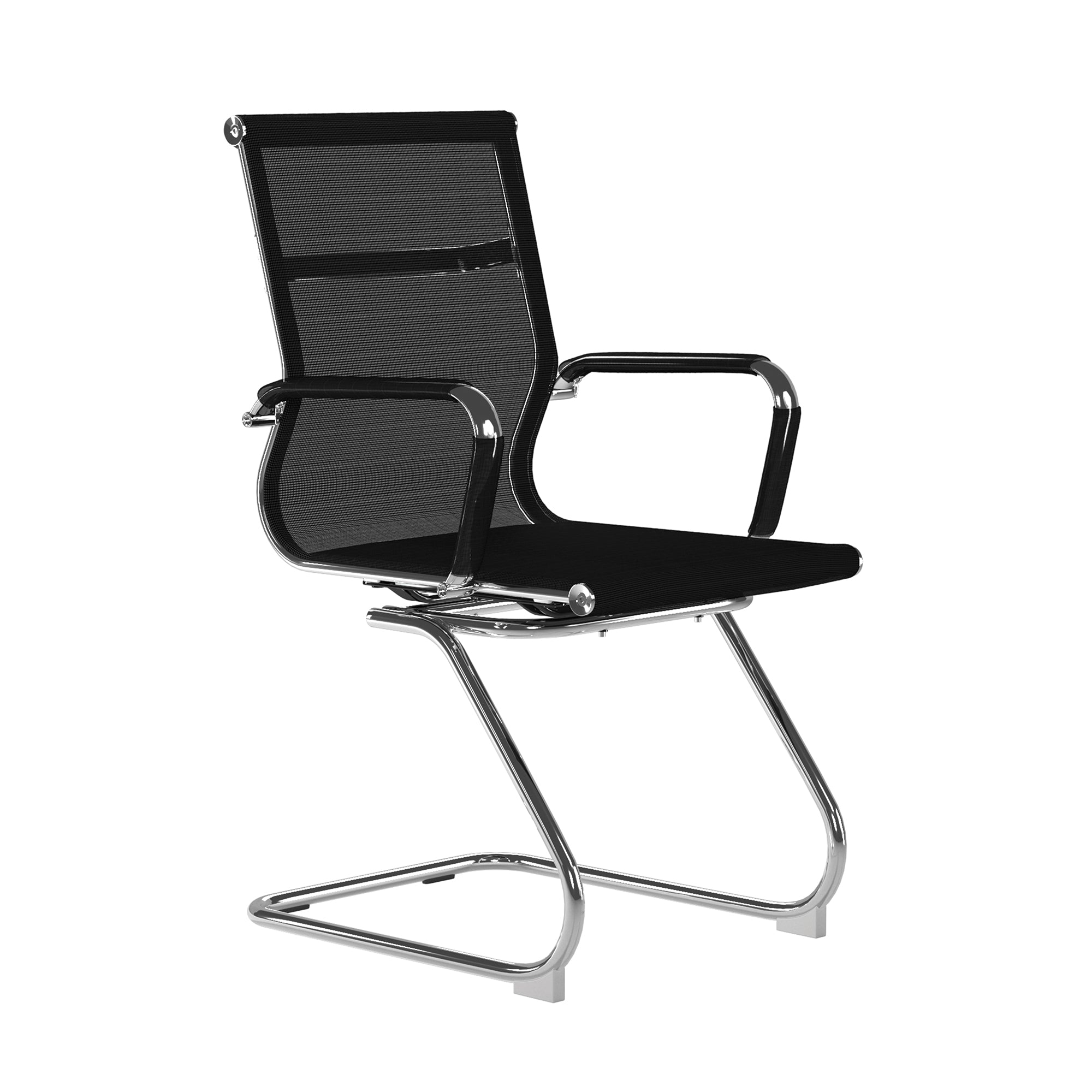 Black office chair with mesh backrest on a white background