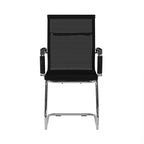 Black office chair with mesh backrest on a white background