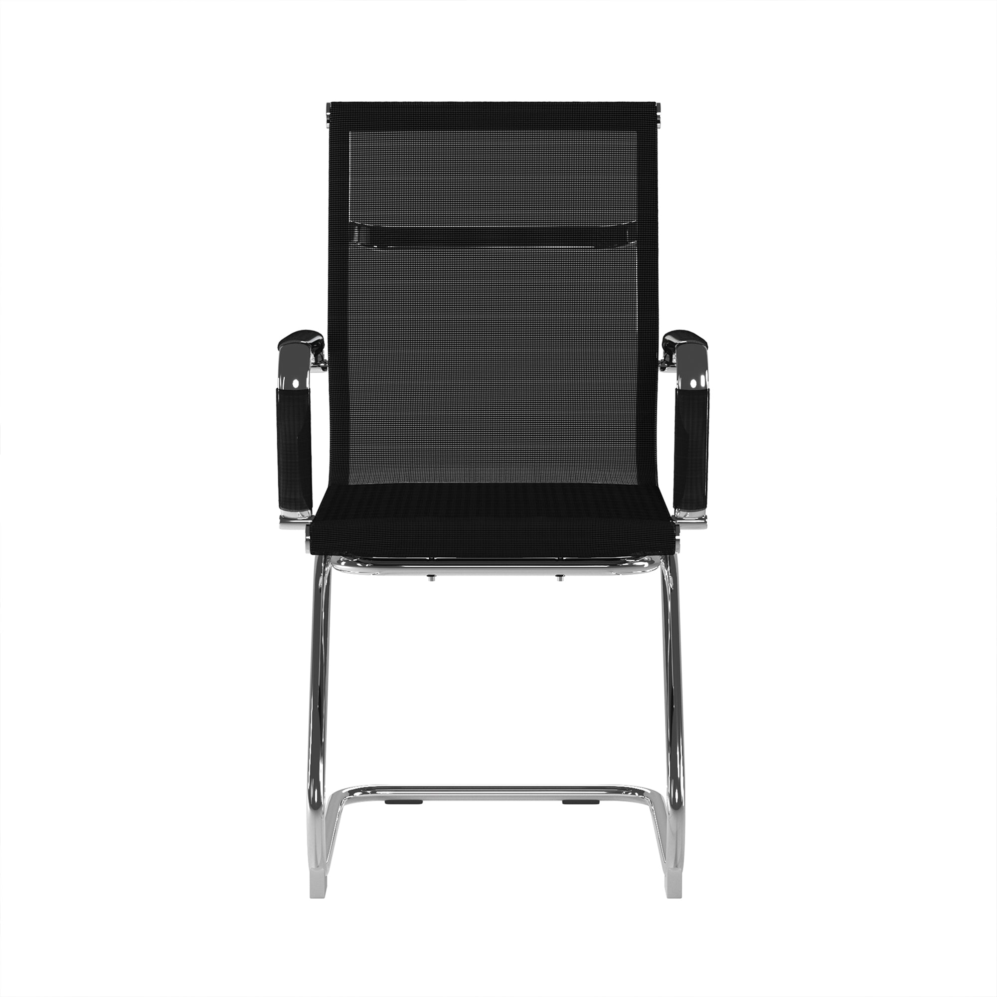 Black office chair with mesh backrest on a white background