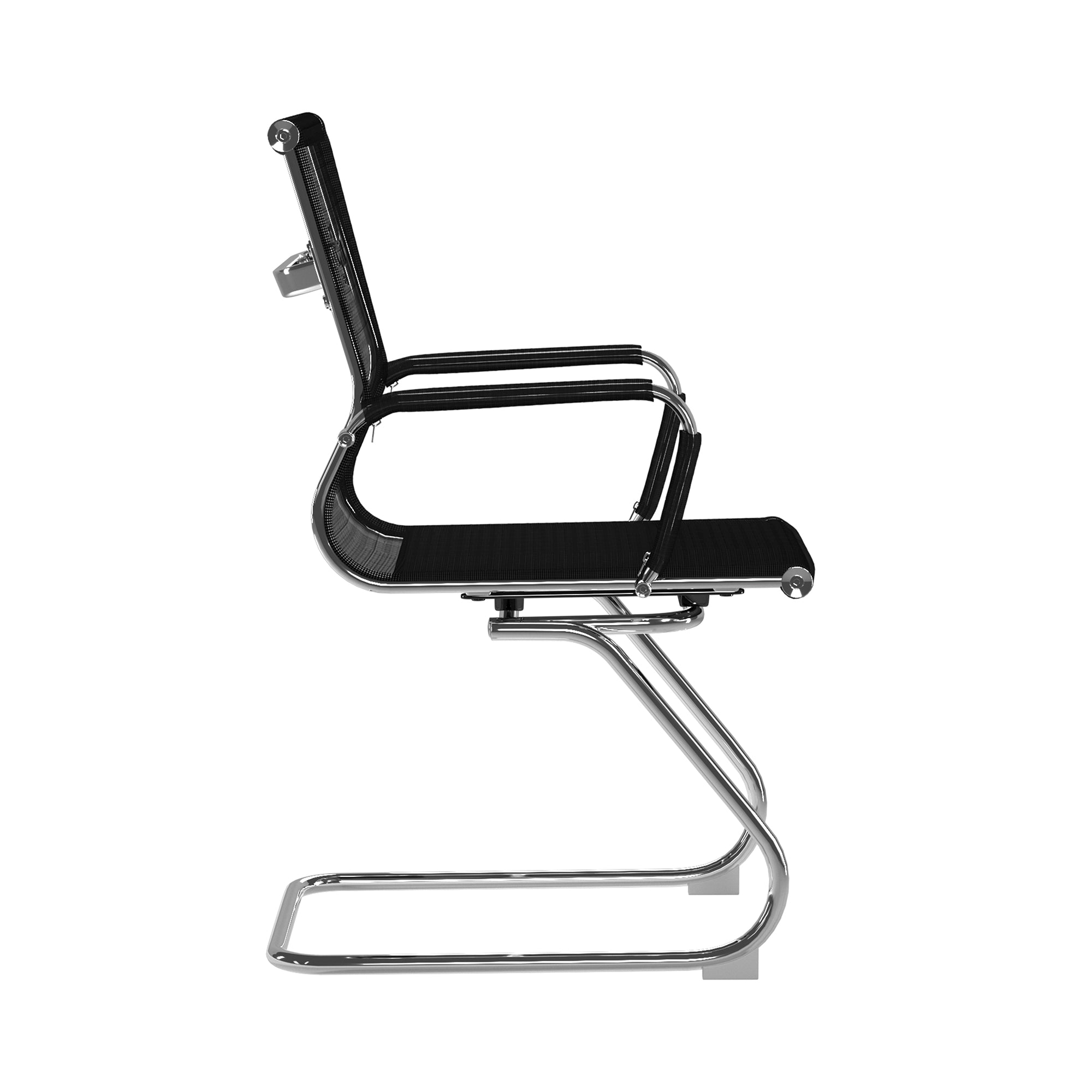 Black office chair with mesh backrest on a white background