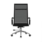 Black office chair with mesh backrest on a white background