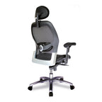 Black office chair with headrest on a white background