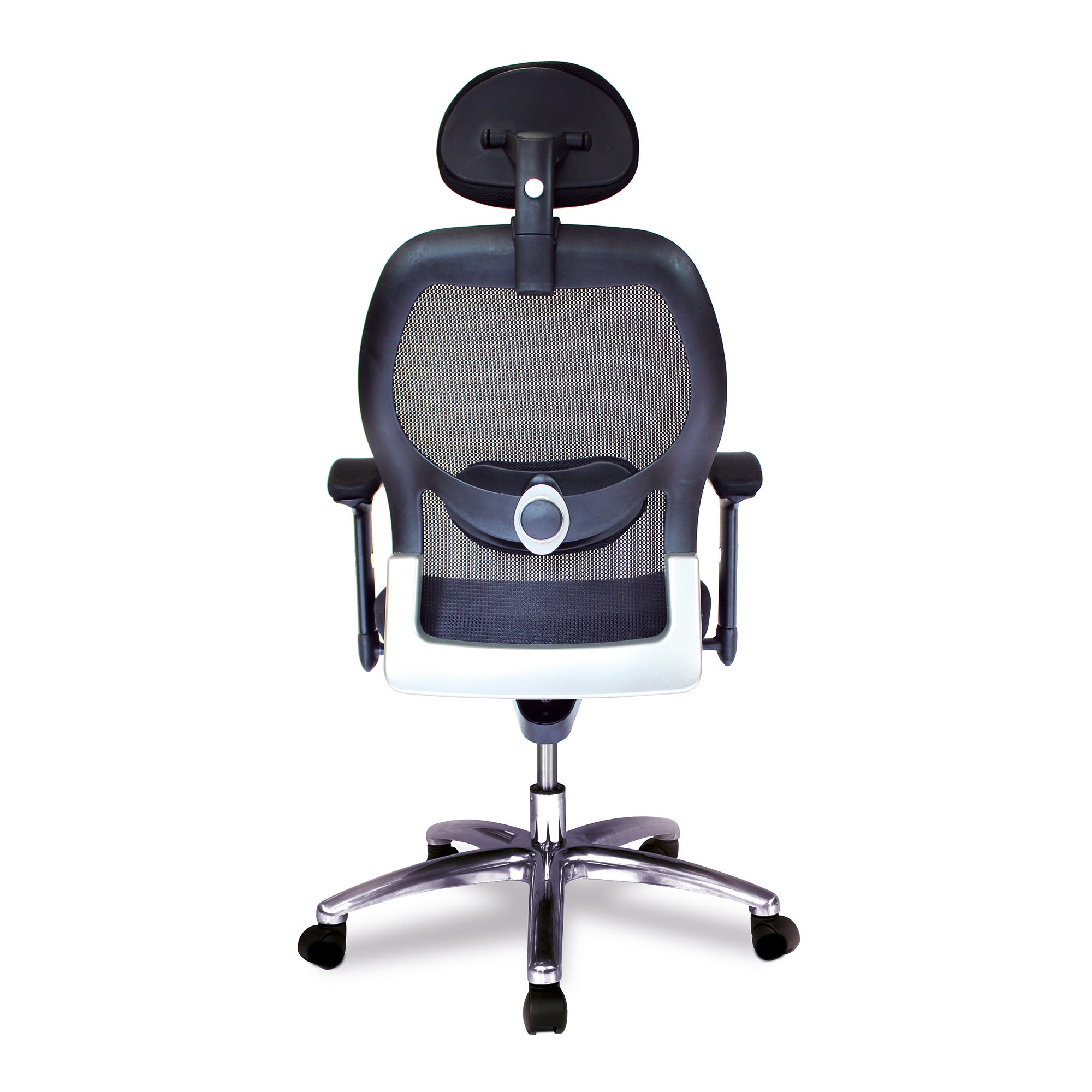 Ergonomic office chair with headrest on a white background