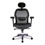 Black office chair with headrest on a white background