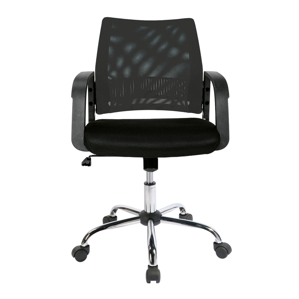 Black office chair with mesh backrest on a white background