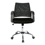 Black office chair with mesh backrest on a white background