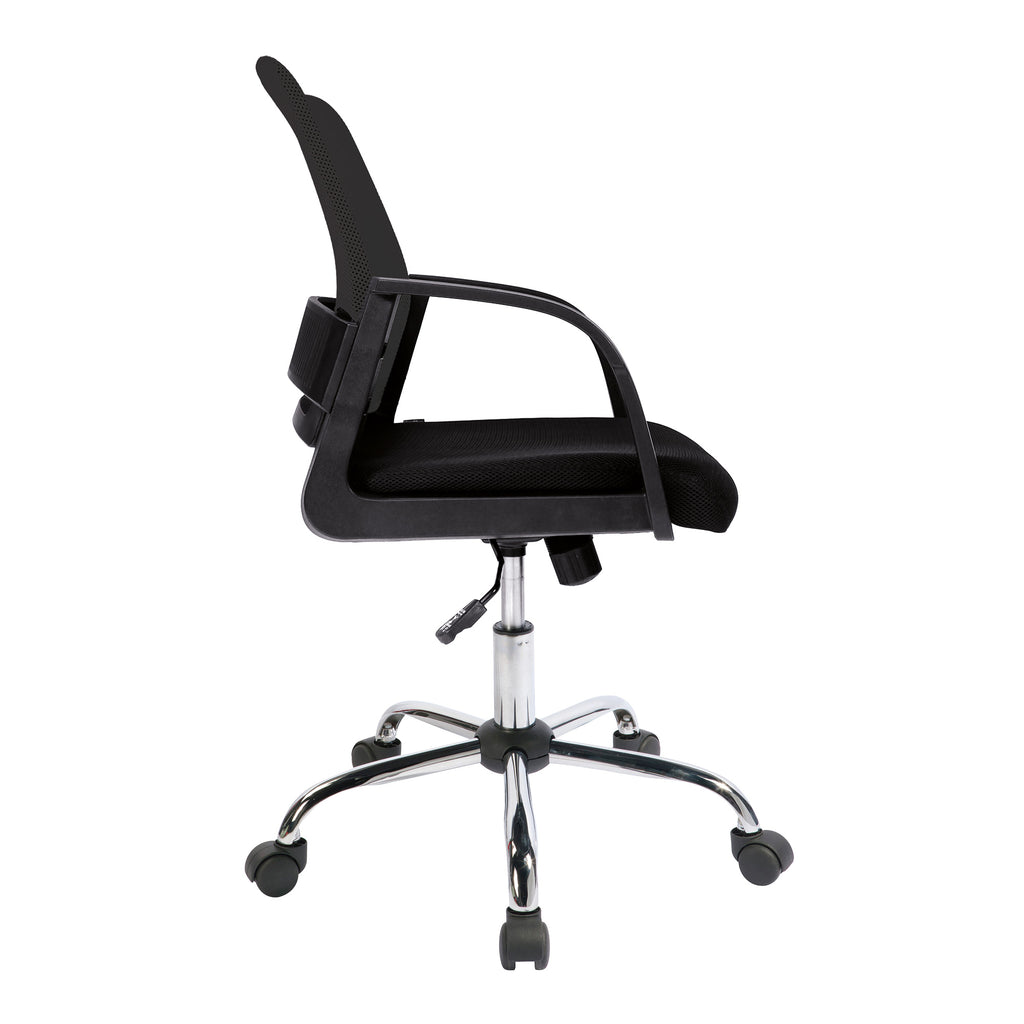 Black office chair with chrome base on a white background