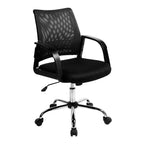 Black office chair with mesh backrest on a white background