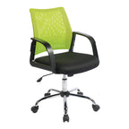 Office chair with green mesh backrest and black seat on a white background