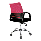 Office chair with red mesh backrest and black frame on a white background