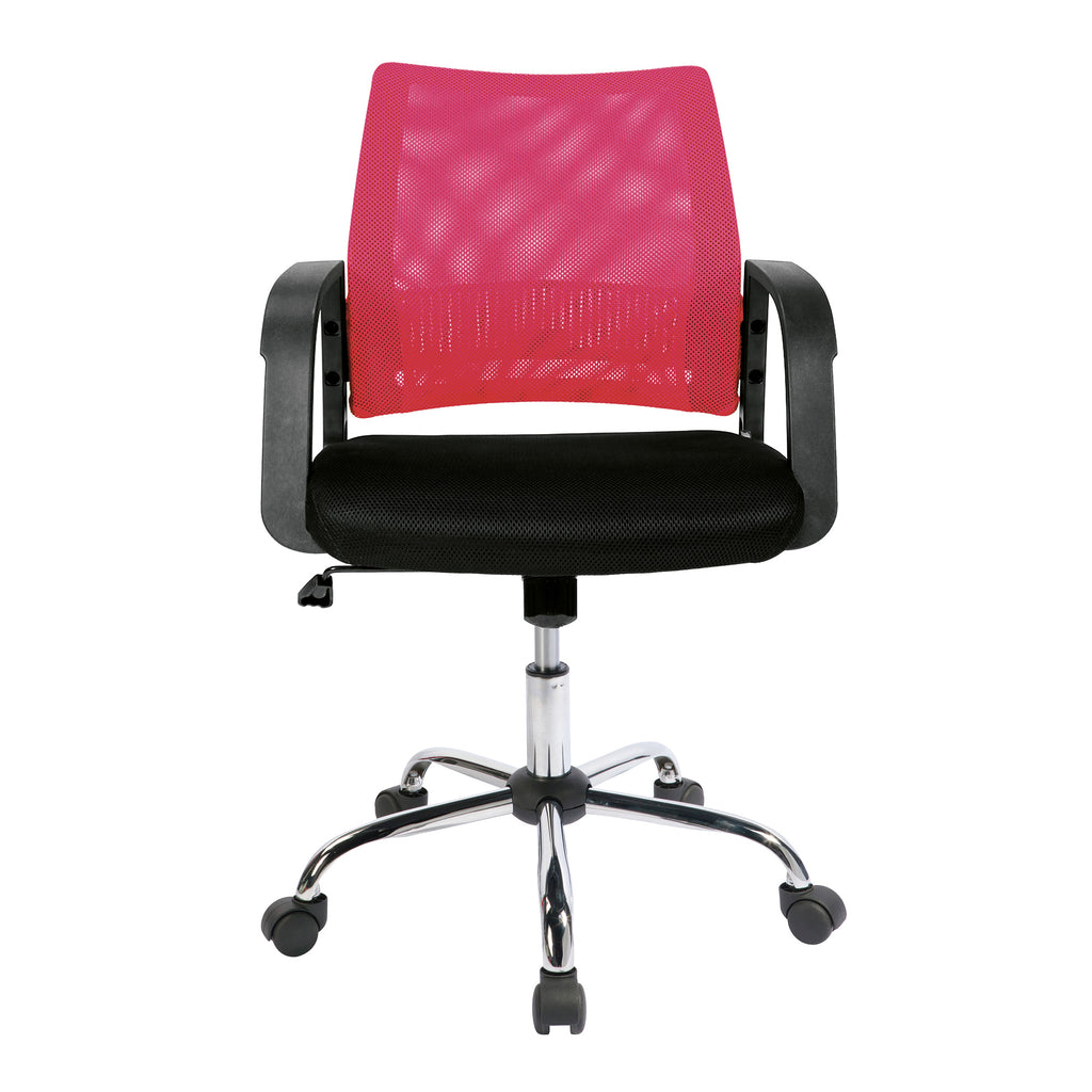 Office chair with pink mesh backrest on a white background