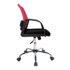 Black office chair with red mesh backrest on a white background