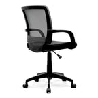 Black office chair with mesh back on a white background