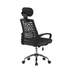 Black office chair with mesh backrest on a white background