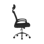 Black office chair with mesh backrest on a white background