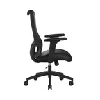 Black office chair with mesh back on a white background