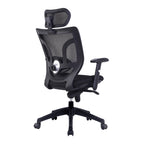 Black office chair with mesh backrest on a white background