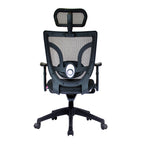Black office chair with mesh backrest on a white background