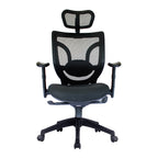Black office chair with mesh back on a white background