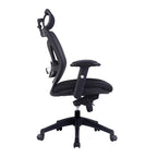 Black office chair with adjustable features on a white background
