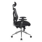 Black office chair with adjustable armrests on a white background