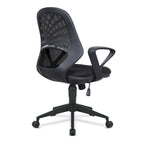 Black office chair with mesh back on a white background