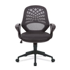 Black office chair with mesh back on a white background