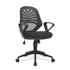 Black office chair with mesh back on a white background